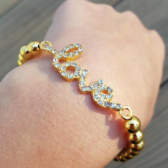 Rhinestone Gold Love bead Bracelet - Picture 3 of 3